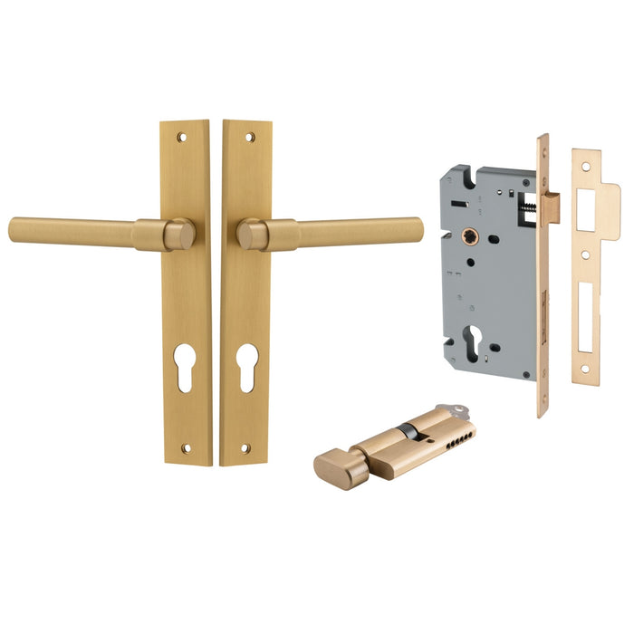 Iver Helsinki Lever Rectangular Backplate Entrance Kit with High Security Lock Brushed Brass  15396KENTR60KT - The Blue Space