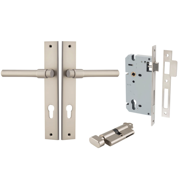 Iver Helsinki Lever Rectangular Backplate Entrance Kit with High Security Lock Satin Nickel 14896KENTR60KT - The Blue Space