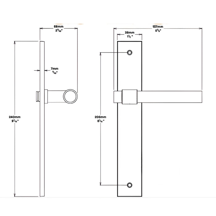 Line Drawing Iver Helsinki Lever Rectangular Backplate Passage Kit Brushed Brass 15396KPASS60 - The Blue Space