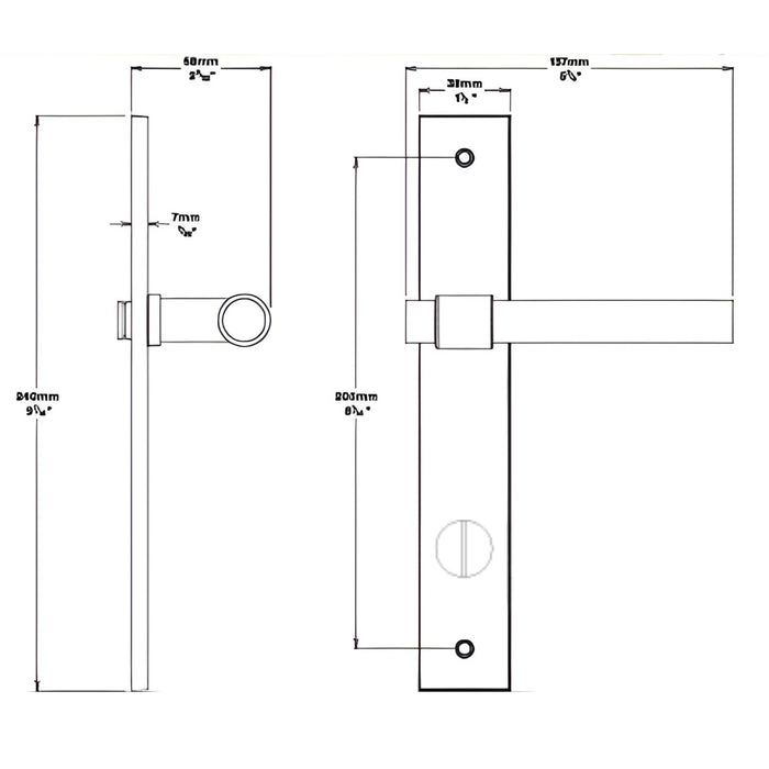 Line Drawing Iver Helsinki Lever Rectangular Backplate Privacy Kit with Privacy Turn Brushed Brass 15396KPRIV60 - The Blue Space