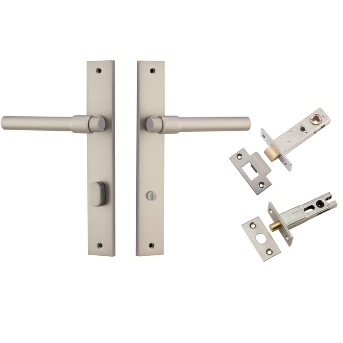 Iver Helsinki Lever Rectangular Backplate Privacy Kit with Privacy Turn Satin Nickel 14896KPRIV60 - The Blue Space
