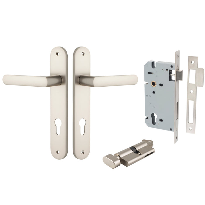 Iver Osaka Lever Oval Backplate Entrance Kit with High Security Lock Satin Nickel 14864KENTR60KT - The Blue Space
