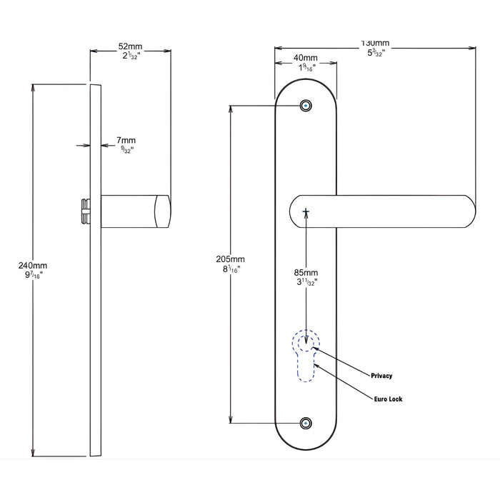 Line Drawing Iver Osaka Lever Oval Backplate Entrance Kit with High Security Lock Satin Nickel 14864KENTR60KT - The Blue Space
