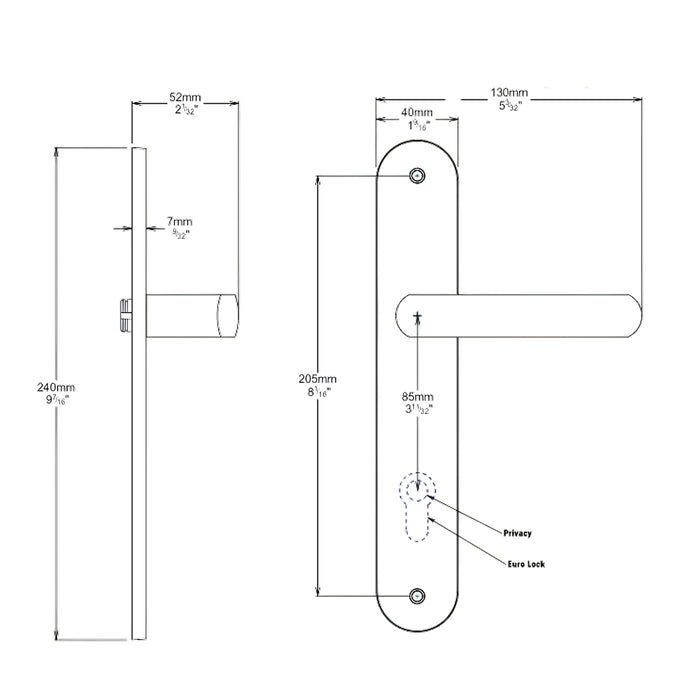 Line Drawing Iver Osaka Lever Oval Backplate Passage Kit Matte Black 12864KPASS60 - The Blue Space