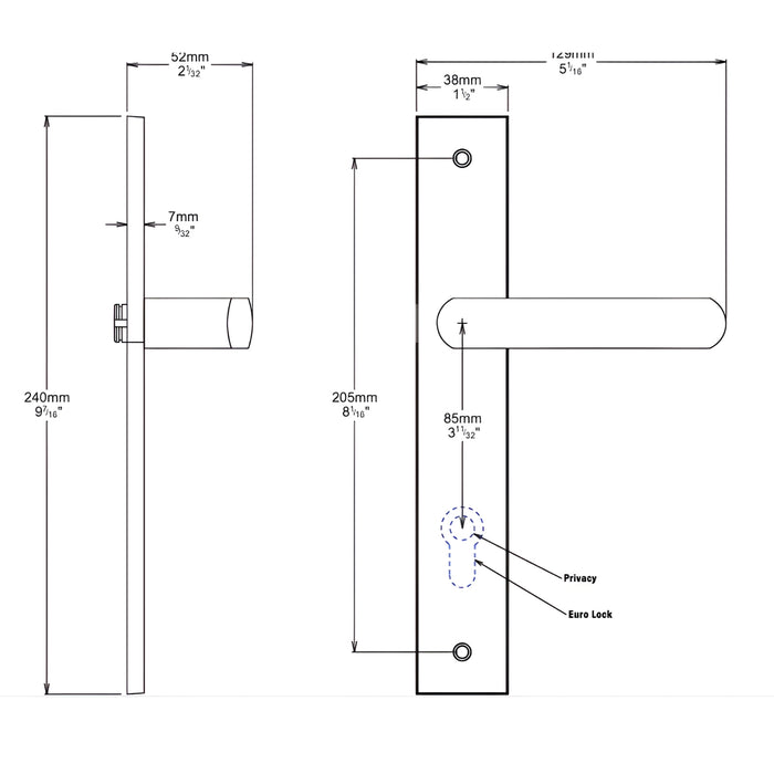 Line Drawing Iver Osaka Lever Rectangular Backplate Entrance Kit with High Security Lock Signature Brass 10860KENTR60KT - The Blue Space