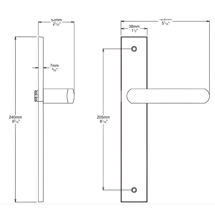 Line Drawing Iver Osaka Lever Rectangular Backplate Passage Kit Matte Black 12860KPASS60 - The Blue Space