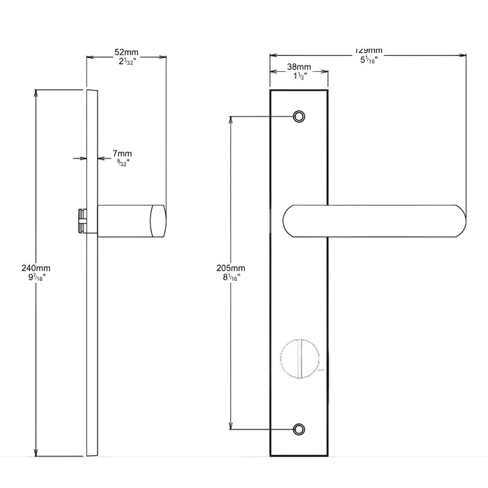 Line Drawing Iver Osaka Lever Rectangular Backplate Privacy Kit with Privacy Turn Brushed Brass 15360KPRIV60 - The Blue Space