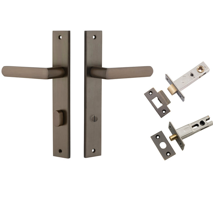 Iver Osaka Lever Rectangular Backplate Privacy Kit with Privacy Turn Signature Brass 10860KPRIV60 - The Blue Space