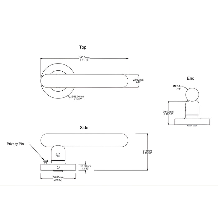 Line Drawing Iver Puerto Lever Round Rose (Inbuilt Privacy) Polished Chrome 24004KIBPRIV60 - The Blue Space