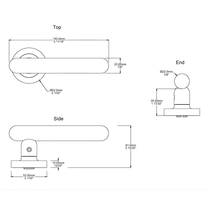 Line Drawing Iver Puerto Lever Round Rose Passage Kit Polished Chrome 24004KPASS60 - The Blue Space