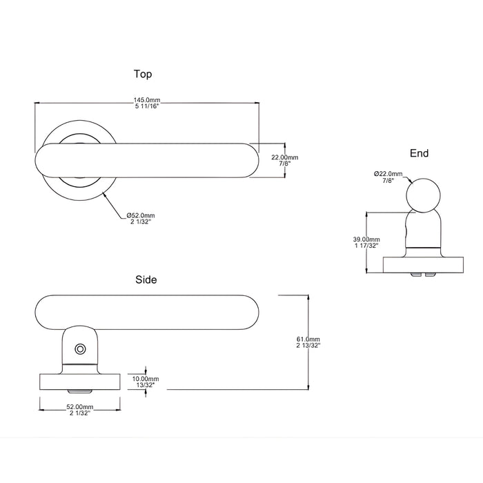 Line Drawing Iver Puerto Lever Round Rose Privacy Kit with Separate Privacy Turn Signature Brass 24002KPRIV60 - The Blue Space