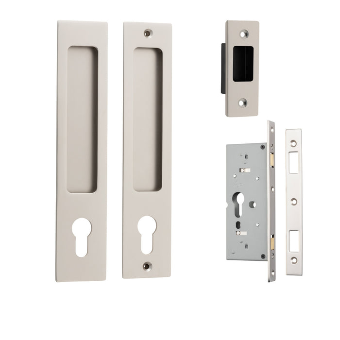 Iver Rectangular Sliding Door Pull Entrance Kit with High Security Lock Satin Nickel 21419E - The Blue Space
