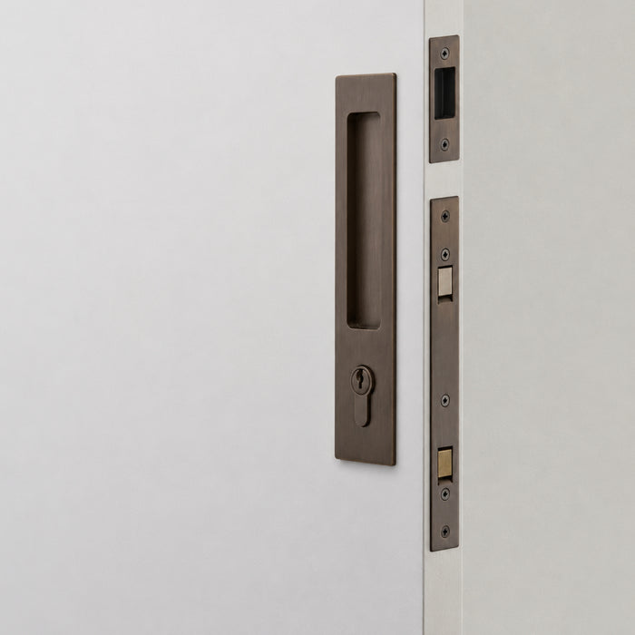 Project Image Iver Rectangular Sliding Door Pull Entrance Kit with High Security Lock Signature Brass 21411E - The Blue Space