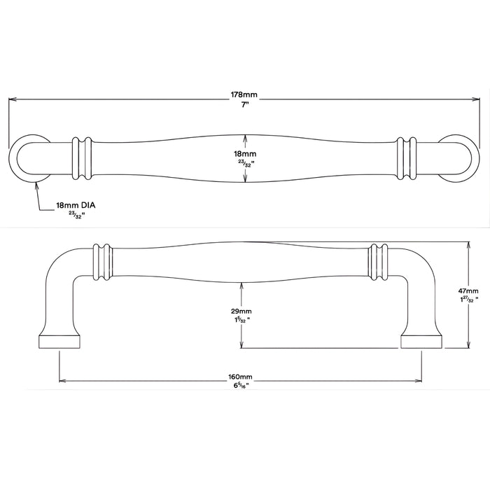 Line Drawing Iver Sarlat 160mm Cabinet Pull Handle Brushed Brass 21076 - The Blue Space