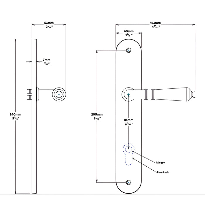 Line Drawing Iver Sarlat Lever Oval Backplate Entrance Kit with High Security Lock Satin Nickel 14724KENTR60KT - The Blue Space