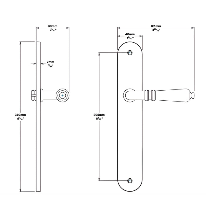 Line Drawing Iver Sarlat Lever Oval Backplate Passage Kit Satin Nickel 14724KPASS60 - The Blue Space