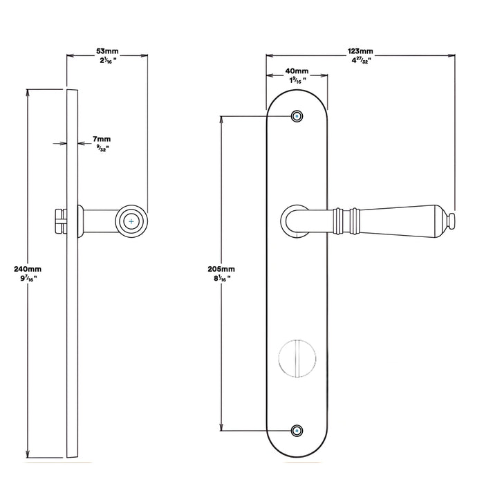 Line Drawing Iver Sarlat Lever Oval Backplate Privacy Kit with Privacy Turn Matte Black 12724KPRIV60 - The Blue Space