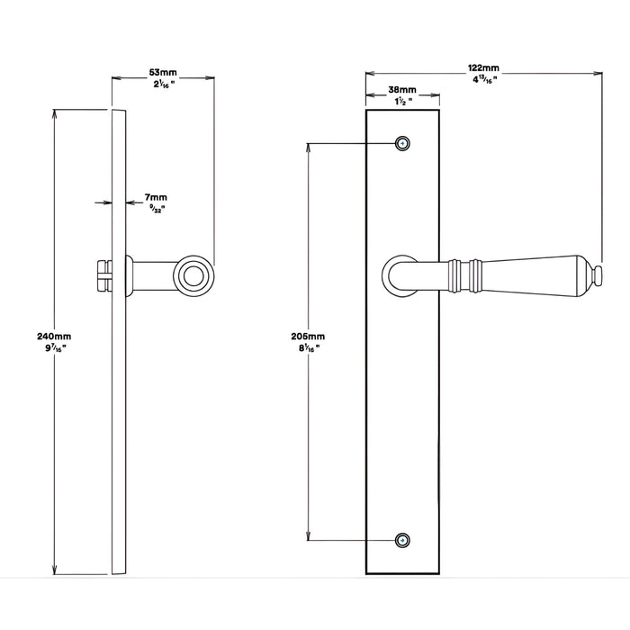 Line Drawing Iver Sarlat Lever Rectangular Backplate Passage Kit Brushed Brass 15200KPASS60 - The Blue Space