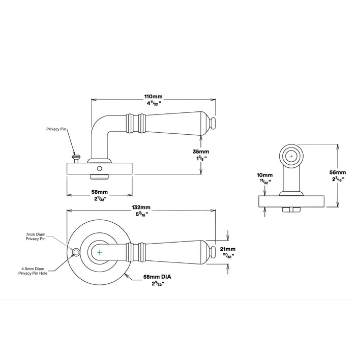 Line Drawing Iver Sarlat Lever Round Rose (Inbuilt Privacy) Signature Brass 9201KIBPRIV60 - The Blue Space