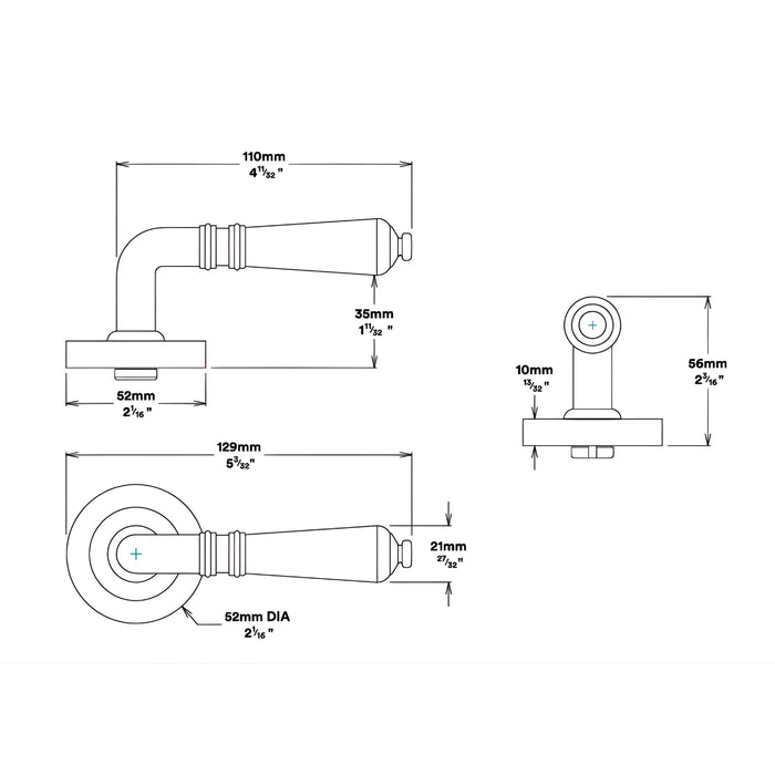 Line Drawing Iver Sarlat Lever Round Rose Passage Kit Matte Black 9203KPASS60 - The Blue Space