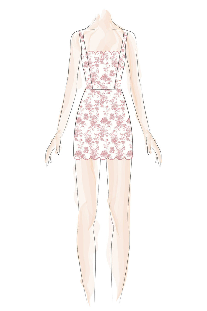 Ivory Pink Floral Scallop Trim Dress