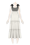 Ivory Tie Shoulder Embroidery Midi Dress