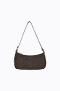 Brown handbag with a strap on a white background