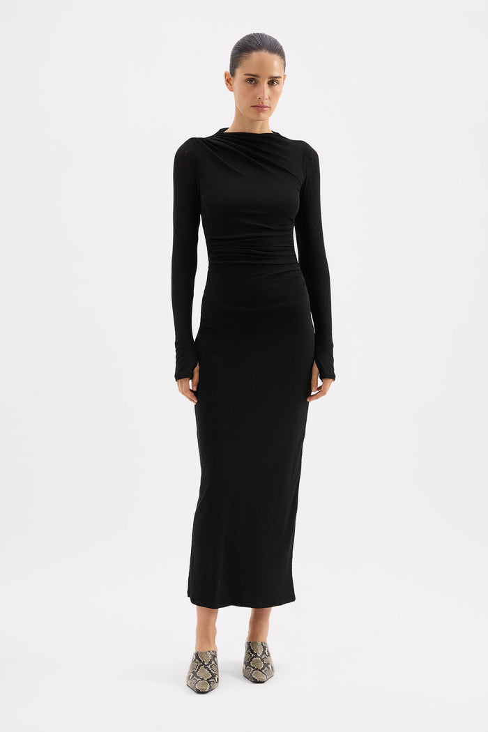 Juniper Black Mesh LS Maxi Dress