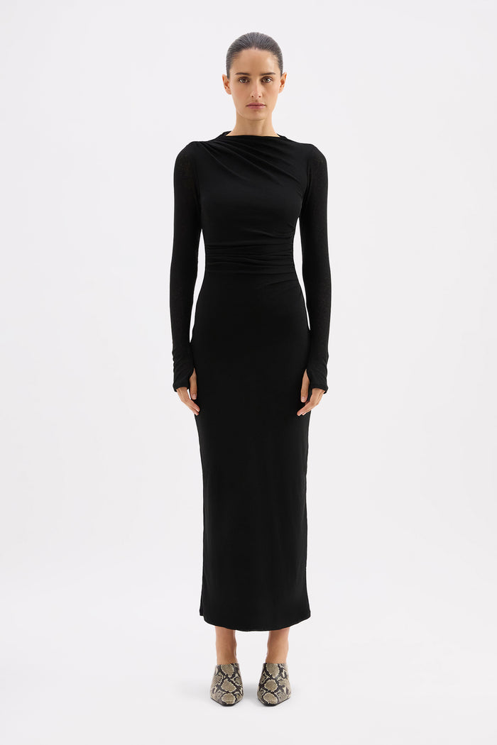 Juniper Black Mesh LS Maxi Dress