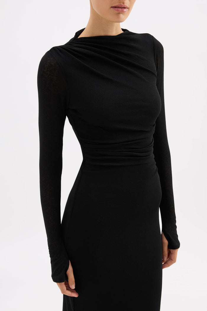 Juniper Black Mesh LS Maxi Dress