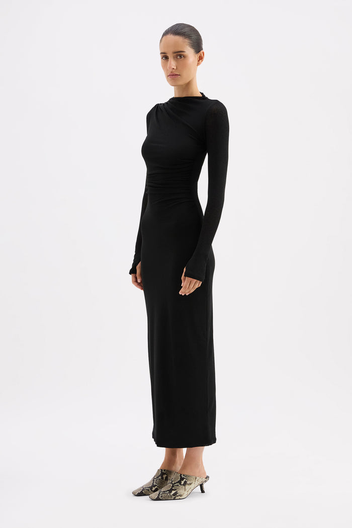 Juniper Black Mesh LS Maxi Dress