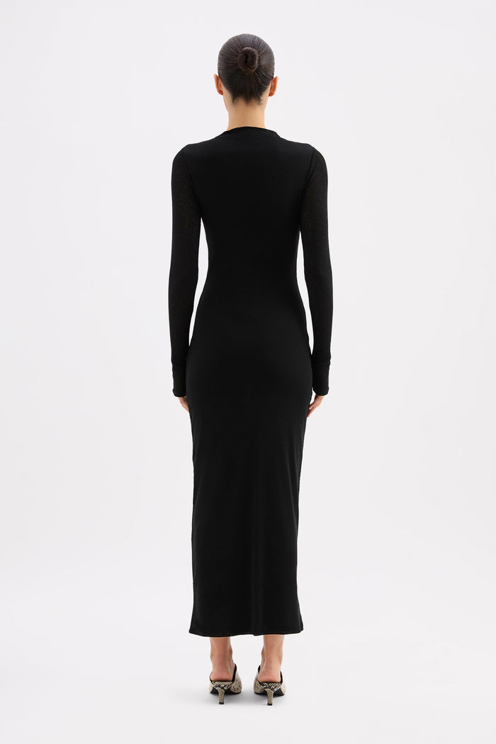 Juniper Black Mesh LS Maxi Dress