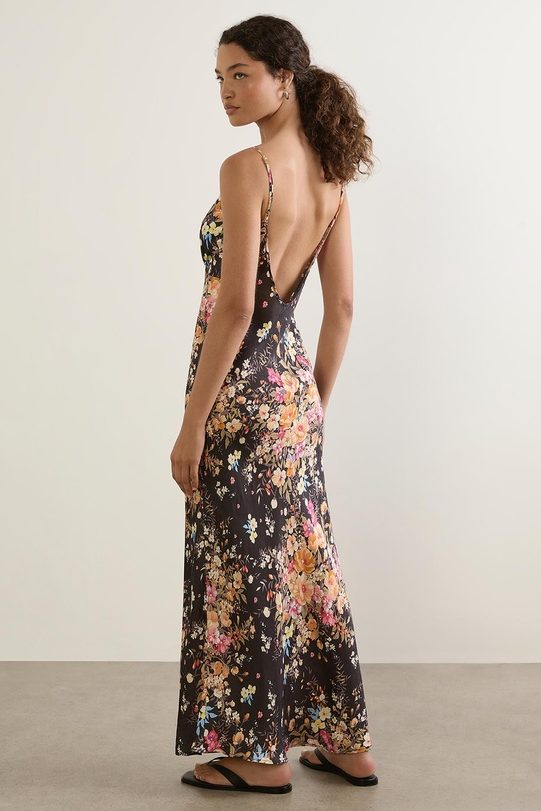 Kalinda Black Floral Strappy Low Back Maxi Dress