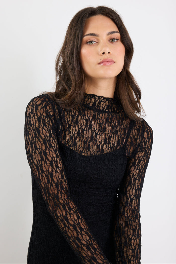 Keepsake Black Lace Long Sleeve Maxi Dress