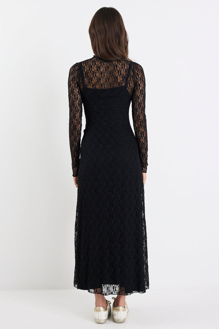 Keepsake Black Lace Long Sleeve Maxi Dress