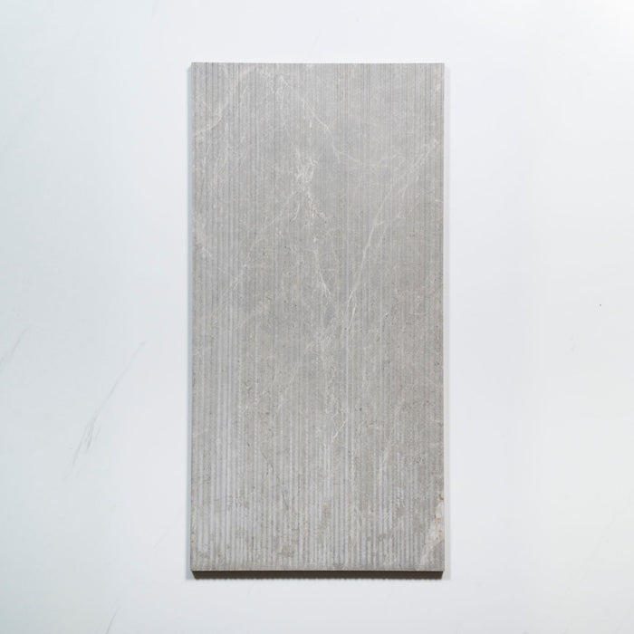No Hand Kew Grey Ribbed Decor Porcelain Tile 300 x 600mm PISGRF1 - The Blue Space
