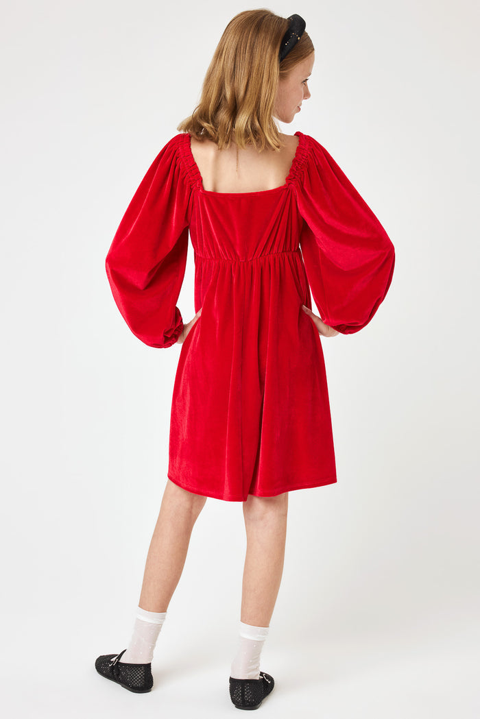 Kids Red Front Bow Velvet Dress - Trixxi Clothing