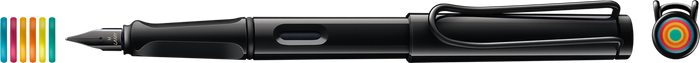 LAMY Safari All Black with Multi-Coloured Rings