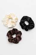 Large Black, Ivory, Chocolate Set of 3 Scrunchies