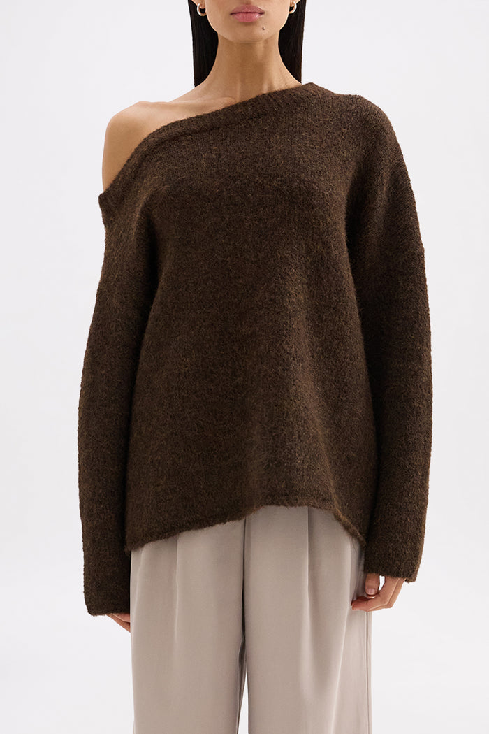 Lavinia Chocolate Off Shoulder Knit