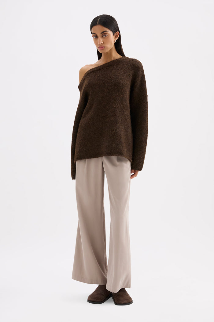 Lavinia Chocolate Off Shoulder Knit