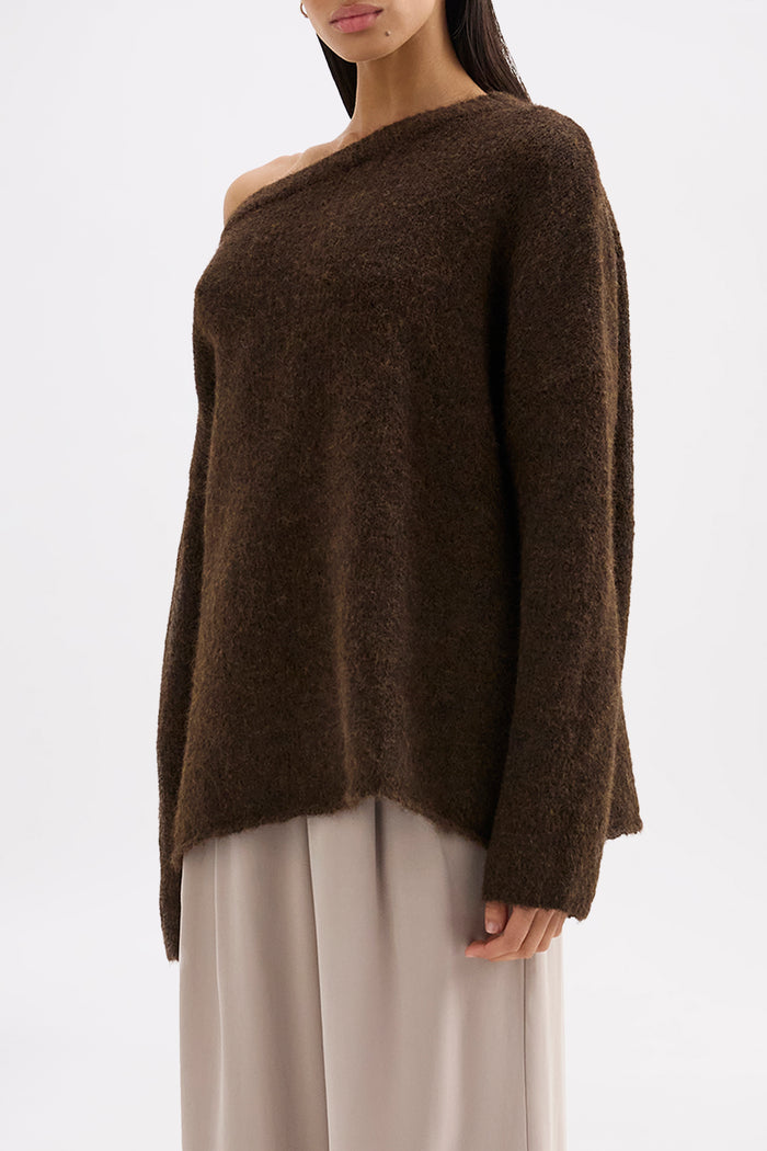 Lavinia Chocolate Off Shoulder Knit