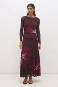 Lima Cherry Floral LS Mesh Maxi Dress