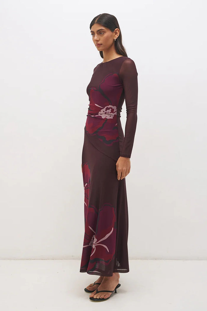 Lima Cherry Floral LS Mesh Maxi Dress