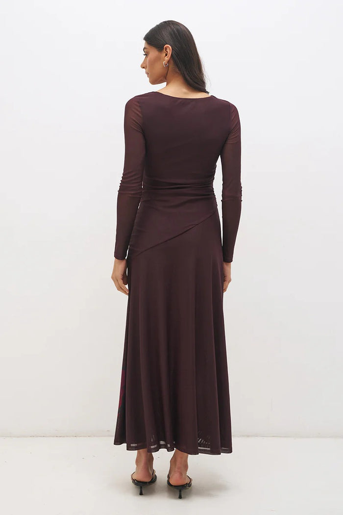 Lima Cherry Floral LS Mesh Maxi Dress