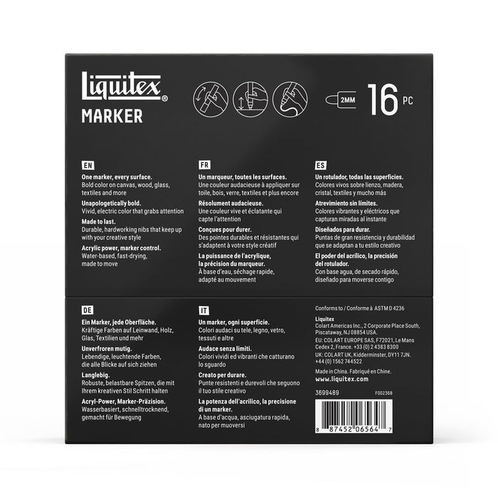Liquitex Professional Paint Marker 2mm Set of 16 - Expression — back