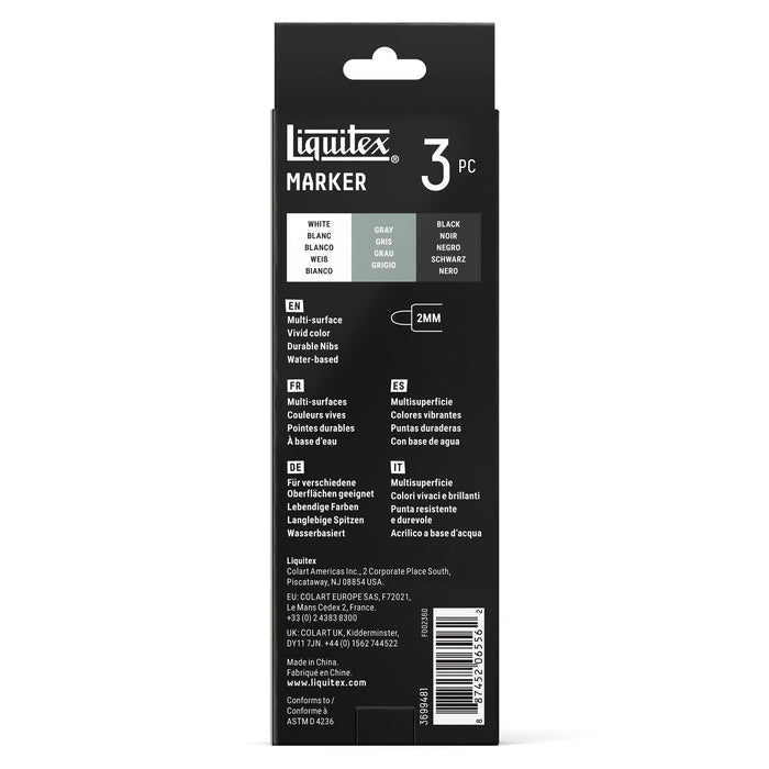 Liquitex Professional Paint Marker 2mm Set of 3 - Monochrome — back
