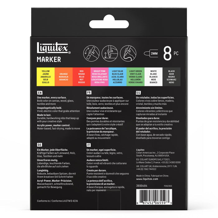 Liquitex Professional Paint Marker 2mm Set of 8 - Essential — back