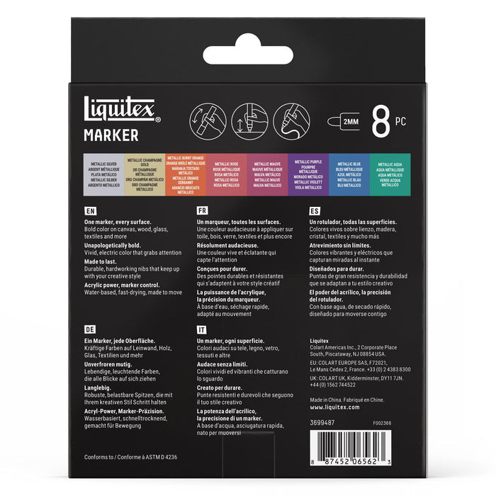 Liquitex Professional Paint Marker 2mm Set of 8 - Metallic — back