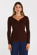 Loop Chocolate Ribbed LS Knit Top